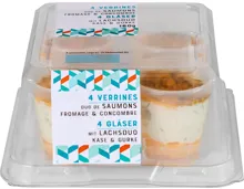 Aperitif-Gläschen Lachsduo, Käse & Gurke