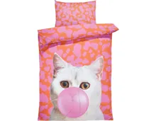 Bettwäsche Micro-Polyester Katze mit Kaugummi orange-pink