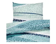 Bettwäsche Renforce Wellenlinien blau 160x210 65x100 Bettanzug Nord