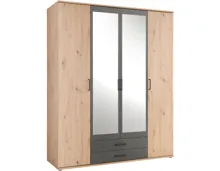 Drehtürenschrank Chicago Melamin Dekor Artisan/Anthrazit 160 x 97 x 54 cm, mit Spiegel