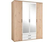 Drehtürenschrank Chicago Melamin Dekor Artisan/Weiss 160 x 97 x 54 cm, mit Spiegel
