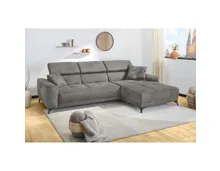 Ecksofa Drifter Microfaser Hellgrau mit elektrischer Sitztiefenverstellung