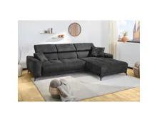 Ecksofa Drifter Microfaser Schwarz mit elektrischer Sitztiefenverstellung