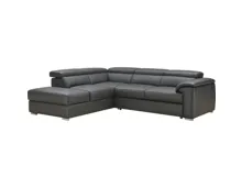 Ecksofa Miro, Spaltleder schwarz, Ottomane links