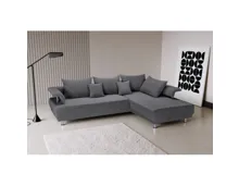 Ecksofa Vanja Stoff Onega grau, Recamière rechts, 4 Rücken- und 2 Zierkissen