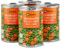 M-Classic-Erbsen und Karotten, -Erbsen fein oder -Apfelmus, 4er-Pack