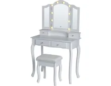 Schminktisch Lea mit Hocker+LED weiss lackiert 80 x 139 x 40 cm