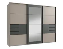 Schwebetürenschrank Luzern Dekor saharagrau 270 x 213 x 64 cm, mit Spiegel + Passepartout