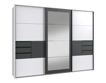 Schwebetürenschrank Luzern Dekor weiss 270 x 213 x 64 cm, mit Spiegel + Passepartout