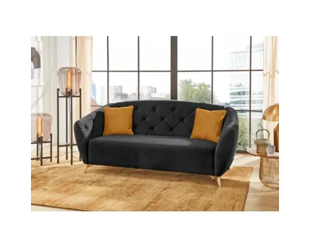 2.5er Sofa York Stoff schwarz / gold