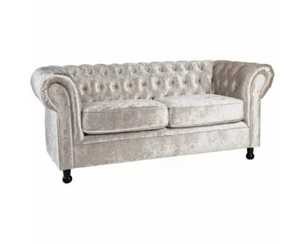 3er-Sofa Chesterfield, Samtvelours altsilberfarben