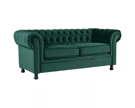 3er-Sofa Chesterfield, Samtvelours dunkelgrün