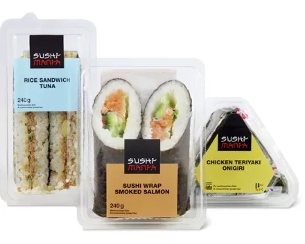 Alle Asia-Wraps, -Sandwiches und -Onigiri, gekühlt