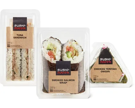 Alle Asia-Wraps, -Sandwiches und -Onigiri, gekühlt