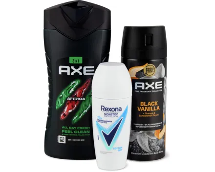 Alle Axe- und Rexona-Duschen sowie -Deos