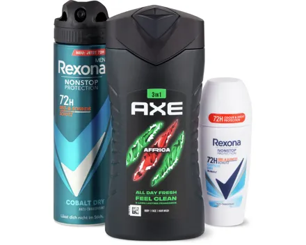 Alle Axe- und Rexona-Duschen sowie -Deos