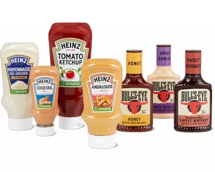 Alle Heinz-Ketchups, -Mayonnaise, -BBQ-Saucen sowie Bull’s Eye-Grillsaucen