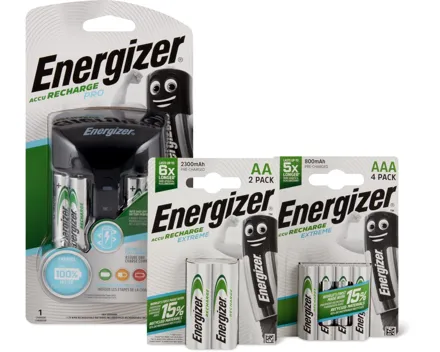 Alle M-Power- und Energizer-Ladegeräte sowie Energizer-Akkus