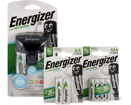 Alle M-Power- und Energizer-Ladegeräte sowie Energizer-Akkus