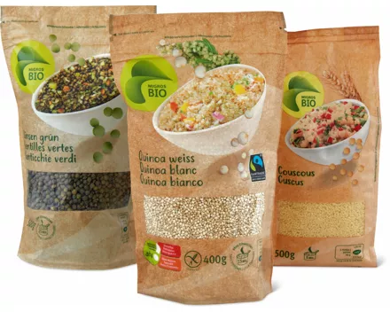 Alle Migros Bio-Quinoa, -Linsen, -Kichererbsen oder -Couscous