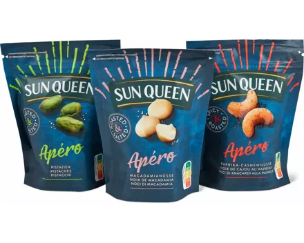 Alle Sun Queen-Apéro-Nüsse und -Nussmischungen, geröstet und gesalzen