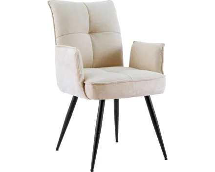 Armlehnstuhl Lukas Kunstlederoptik/Stoff beige, 4-Fuss Gestell Metall schwarz