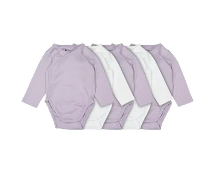 Baby-Wickelbody weiss/lila, 5 Stück