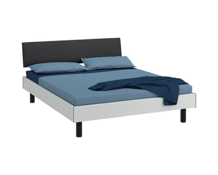 Bett Livara Dekor weiss Kopfteil Kunstleder schwarz 160 x 200 cm