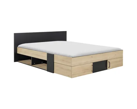Bett Swivel Dekor Kastanie Natur / Uni schwarz 160 x 200 cm, mit Stauraum