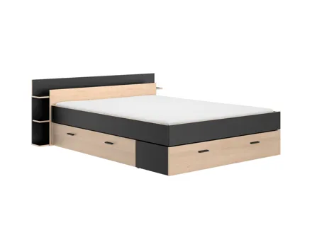 Bett Tomorrow Dekor Kastanie Natur / uni schwarz, mit Stauraum 180 x 200