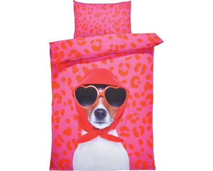 Bettwäsche Micro-Polyester Hund pink-rot