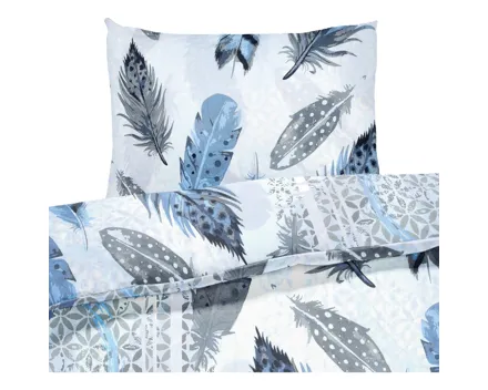 Bettwäsche Renforcé grafische Federn türkis 200x210 2x65x65 Bettanzug Fra