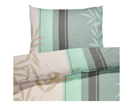 Bettwäsche Satin Bambusblätter grün 160x210 65x100 Bettanzug Nord