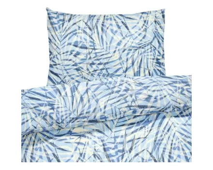Bettwäsche Satin Palmenblätter blau 160x210 65x100 Bettanzug Nord