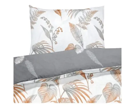 Bettwäsche Satin Twill Pflanzen weiss grau