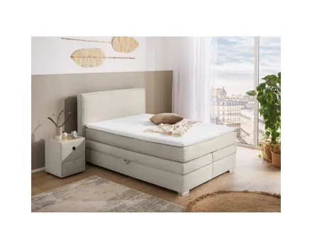 Boxspringbett Arabella Stoff Cord 140 x 200 cm, mit Bettkasten greige