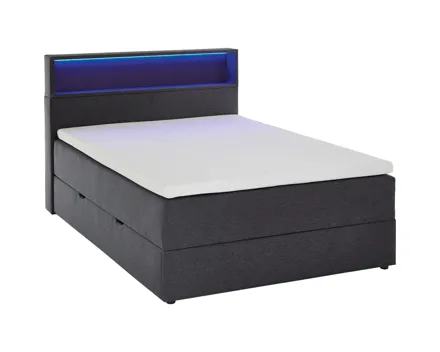 Boxspringbett Juno Stoff anthrazit 140 x 200 cm, mit Bettkasten