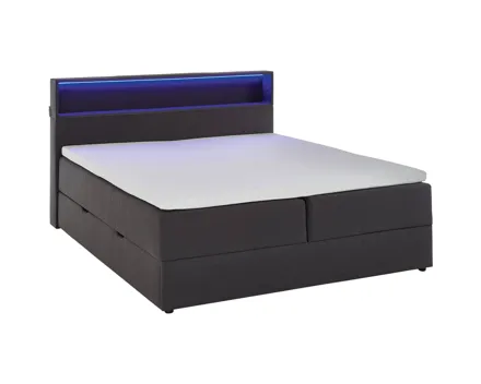 Boxspringbett Juno Stoff anthrazit 180 x 200 cm, mit Bettkasten