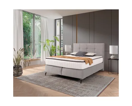 Boxspringbett Luzern, Stoff Aragon grau, 180 x 200 cm, mit Matratzen H3 + H4