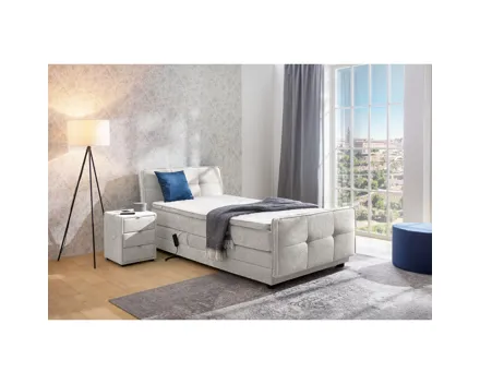 Boxspringbett Paloma Stoff 120 x 200 cm, mit verstellbarer Liegeposition per Fernbedienung hellgrau