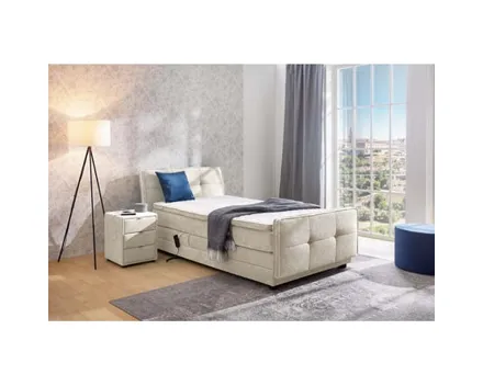 Boxspringbett Paloma Stoff 120 x 200 cm, mit verstellbarer Liegeposition per Fernbedienung braun/beige