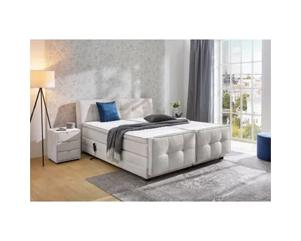 Boxspringbett Paloma Stoff 180 x 200 cm, mit verstellbarer Liegeposition per Fernbedienung hellgrau