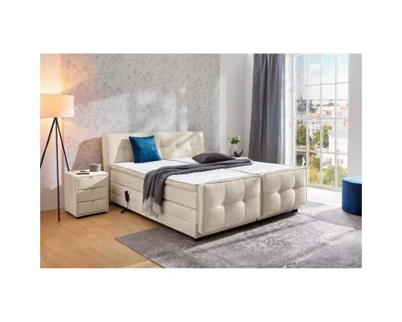 Boxspringbett Paloma Stoff 180 x 200 cm, mit verstellbarer Liegeposition per Fernbedienung braun/beige