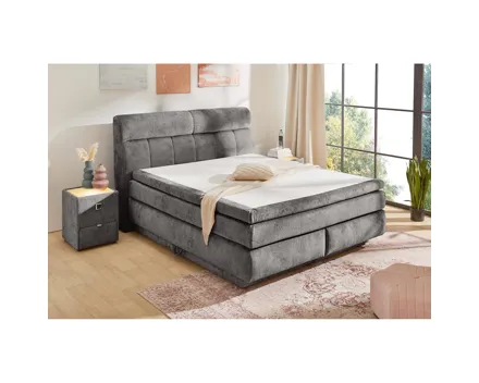 Boxspringbett Queen Stoff Chenille 180 x 200 cm, mit Bettkasten grau