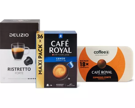 Café Royal- und Delizio-Kapseln sowie CoffeeB Balls