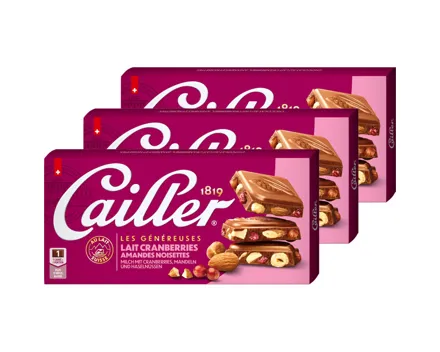 Cailler Milchschokoladentafel mit Cranberries 3x 200g