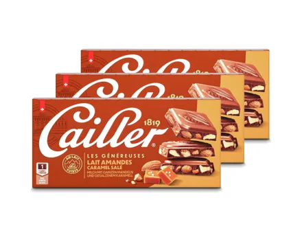 Cailler Milchschokoladetafel mit gesalzenem Karamell und Mandeln 3x 200g