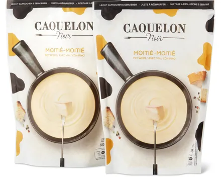 Caquelon Noir Fondue Moitié-Moitié, Duo-Pack