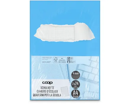 Coop Schulhefte A4 4mm kariert ohne Rahmen 2 Stück