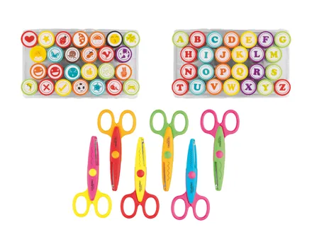 Crelando® Bastelscheren-Set, 6-tlg./Stempel-Set, 26-tlg.